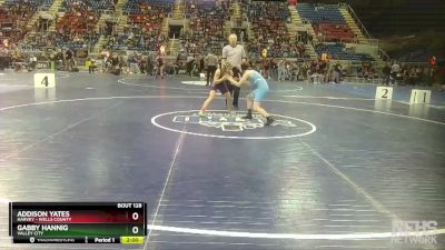 105 lbs Quarterfinal - Addison Yates, Harvey - Wells County vs Gabby Hannig, Valley City