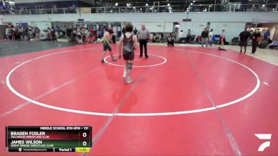 131 lbs Cons. Round 3 - James Wilson, Great Bridge Wrestling Club vs Braden Fosler, Tallwood Wrestling Club