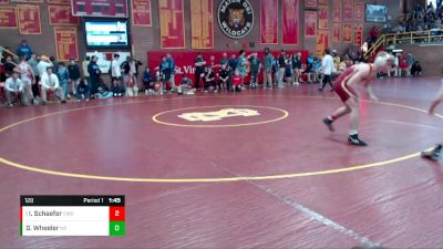 120 lbs Champ. Round 1 - Isaiah Schaefer, Evansville Mater Dei vs Gavin Wheeler, North Posey