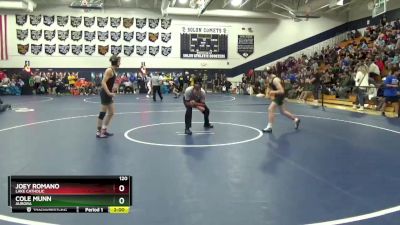 120 lbs Champ. Round 2 - Joey Romano, Lake Catholic vs Cole Munn, Aurora