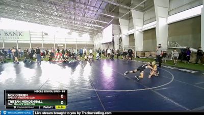 83 lbs Cons. Round 2 - Tristan Mendenhall, Team Real Life Wrestling vs Nox O`Brien, Wasatch Wrestling Club