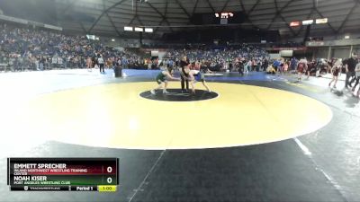 98 lbs Quarterfinal - Noah Kiser, Port Angeles Wrestling Club vs Emmett Sprecher, Inland Northwest Wrestling Training Center