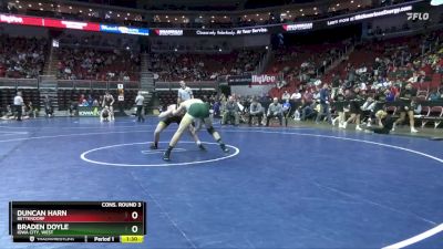 3A-144 lbs Cons. Round 3 - Duncan Harn, Bettendorf vs Braden Doyle, Iowa City, West