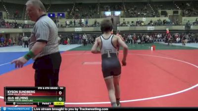 90 lbs Cons. Round 3 - Kyson Sundberg, Sioux Valley Wrestling vs Gus Helming, Tomah Youth Wrestling