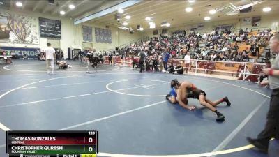 120 lbs Cons. Round 3 - Christopher Qureshi, Fountain Valley vs Thomas Gonzales, Central