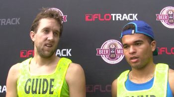 Paralympian Chaz Davis and guide Danny Craven after Davis won heat 4 of the beer mile