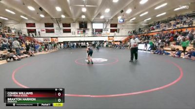 70 lbs Round 1 - Cohen Williams, Cody Middle School vs Braxton Harmon, Sheridan