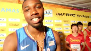 First-year pro Noah Lyles after 4x1 prelim win