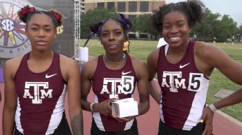 The Texas A&M women after breaking a five minute old collegiate record