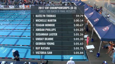 CIF-SS Div. 3 Girls 100 Backstroke A-Final