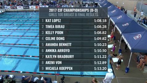 CIF-SS Div. 3 Girls 100 Breaststroke A-Final