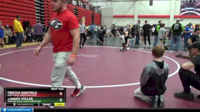 90 lbs Champ. Round 1 - Londen Stiller, Panther Paws Youth Wrestling vs Tristan Sheffield, Gulf Coast Wrestling Club