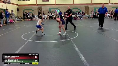 64 lbs Cons. Semi - Jameson Lohr, Williamsburg Wrestling Club vs Patrick O`Neill, Virginia Patriots