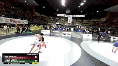 215 lbs Cons. Round 3 - Mario Lopez, Vacaville High School Wrestling vs Erik Salcedo, Firebaugh High School Wrestling