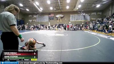 97 lbs Round 1 - David Wiehle, Mat Demon Wrestling Club vs Gaige Pozniak, Team Aggression Wrestling Club