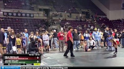 70-72 lbs Round 3 - Jacob Solley, Pikes Peak Warriors Wrestling vs Mila Mecillas, Fort Lupton Metro Wrestling Club