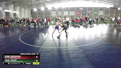 92 lbs Cons. Round 6 - Jesse Grossman, Billings Wrestling Club vs Crue Jolley, Payson Lion Wrestling Club