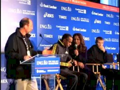 Ryan Hall, Jorge Torres, Jaouad Gharib at Press Conference after 2009 ING NYC Marathon