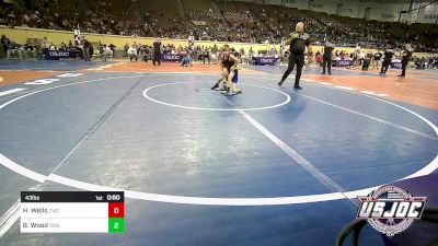 43 lbs Semifinal - Hunter Wells, Claremore Wrestling Club vs Brooks Wood, Oklahoma Wrestling Academy