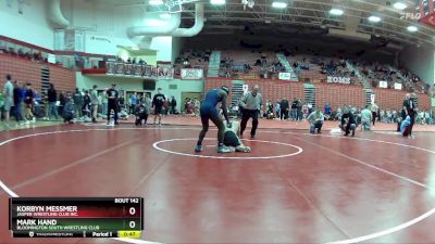 132 lbs Cons. Round 3 - Korbyn Messmer, Jasper Wrestling Club Inc. vs Mark Hand, Bloomington South Wrestling Club