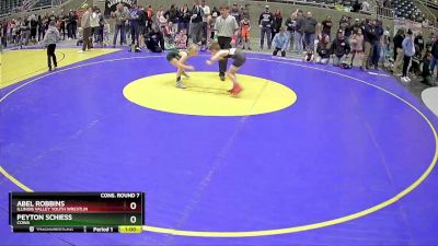 63 lbs Cons. Round 7 - Abel Robbins, Illinois Valley Youth Wrestlin vs Peyton Schiess, COWA