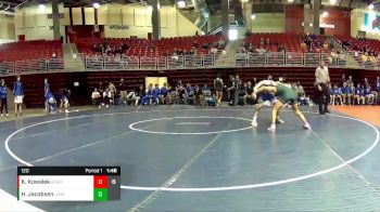 120 lbs Round 1 (8 Team) - Hunter Jacobsen, Lincoln Southwest vs Kaden Kowalek, Kearney