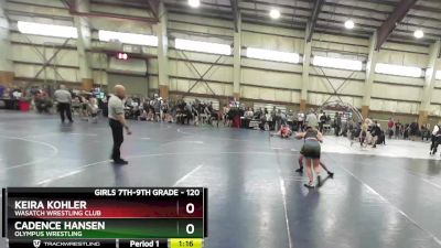 120 lbs Cons. Semi - Keira Kohler, Wasatch Wrestling Club vs Cadence Hansen, Olympus Wrestling