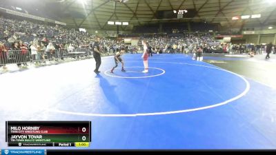 98 lbs Champ. Round 1 - Jayvon Tovar, Tri-Town Bullyz Wrestling vs Milo Hornby, Twin City Wrestling Club