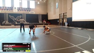 140 lbs Cons. Semi - Jaydin Talbott, La Center (Girls) vs Vivan Tran, Nelson High School