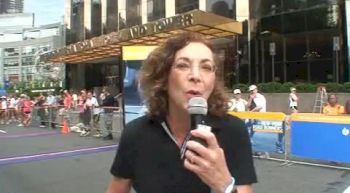 Kathrine Switzer interviews Magdalena Lewy-Boulet before NYRR mini
