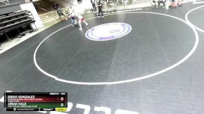 120 lbs Cons. Round 3 - Uriah Hale, Top Fueler Wrestling Club vs Diego Gonzalez, Rancho Buena Vista High School Wrestling