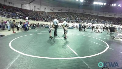 49 lbs Consi Of 32 #2 - Dwaine Goldsberry, Weatherford Youth Wrestling vs Coleman Baker, Tecumseh Takedown Club