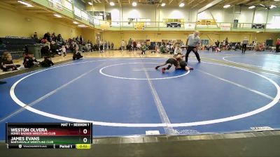 45-50 lbs 1st Place Match - Weston Olvera, HONEY BADGER WRESTLING CLUB vs James Evans, Bartlesville Wrestling Club