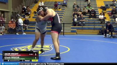 285 lbs Quarterfinal - Ethan DeRoche, University Of Providence (Mont.) vs Jacob Vincent, Simpson University (Calif.)