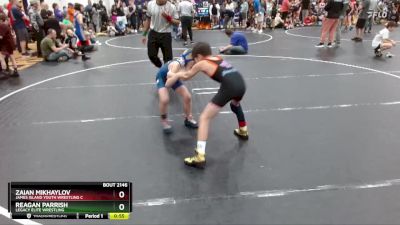 66 lbs Round 2 - Zaian Mikhaylov, James Island Youth Wrestling C vs Reagan Parrish, Legacy Elite Wrestling