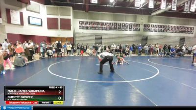 43 lbs Cons. Semi - Emmett Grover, Box Elder Stingers vs Malik-James Vakapuna, Northside Wrestling Club