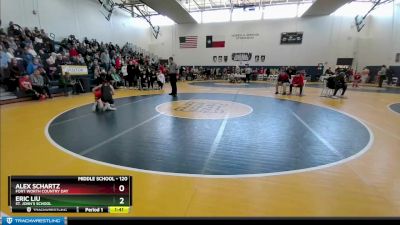 120 lbs Cons. Round 4 - Alex Schartz, Fort Worth Country Day vs Eric Liu, St. John`s School