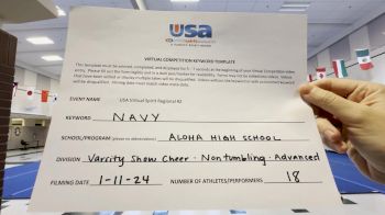 Aloha High School [Varsity Show Cheer Non-Tumbling Advanced] 2024 USA Virtual Spirit Regional II