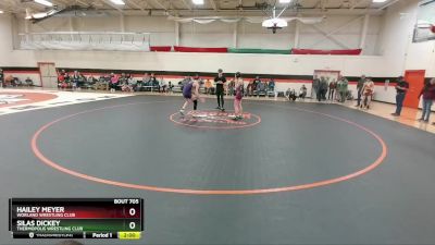 120-126 lbs Round 1 - Silas Dickey, Thermopolis Wrestling Club vs Hailey Meyer, Worland Wrestling Club