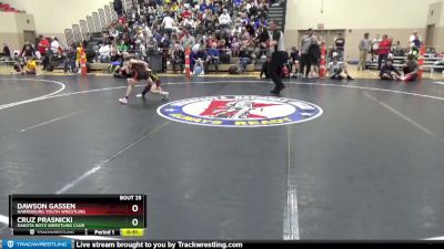 65 lbs Champ. Round 2 - Dawson Gassen, Harrisburg Youth Wrestling vs Cruz Prasnicki, Dakota Boyz Wrestling Club