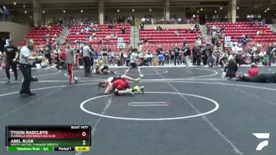 82 lbs Cons. Round 5 - Tyson Radcliffe, Plainville Kids Wrestling Club vs Abel Rusk, South Central Punisher Wrestli