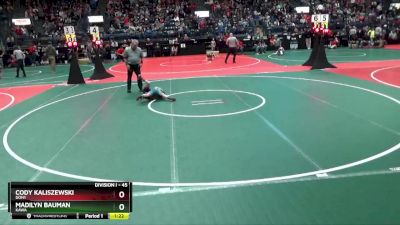 45 lbs Quarterfinal - Madilyn Bauman, KAWA vs Cody Kaliszewski, DON1