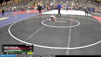 45 lbs Quarterfinal - Owen Woodland, Pleasant Hill Wrestling Club vs Colton Broadsword, Cowboy Mat Club