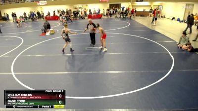 102 lbs Cons. Round 5 - William Dircks, Scoring Edge Wrestling Center vs Gage Cook, Hastings Wrestling Club