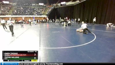 92 lbs Semifinal - Owen Thomas, Central Iowa Wrestling Club /Team Intensity vs Zakari Willems, Iowa