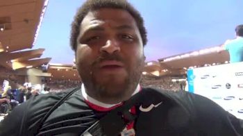 Reese Hoffa winning shot put in meeting record 21.25 meters at Monaco Diamond League 2011