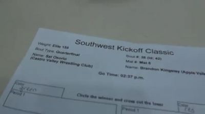 155 lbs quarter-finals Sal Osorio Castro Valley WC vs. Brandon Kingsley Apple Valley