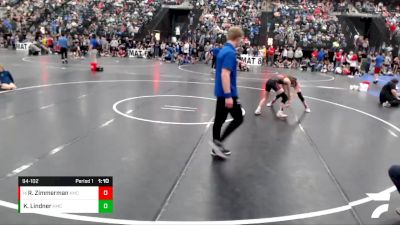 94-102 lbs Quarterfinal - Ryder Zimmerman, Blue Hill vs Kelstyn Lindner, Broken Bow Wrestling Club