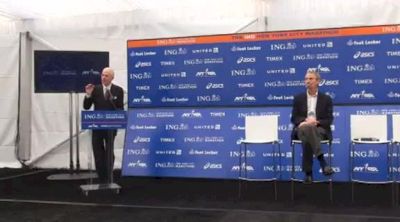 George Hirsch introduces Amby Burfoot for George Hirsch Journalism Award at ING New York City Marathon