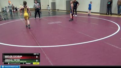 95 lbs Quarterfinal - Waylon Cochran, Gracin Wrestling School vs Abbigail Meyer, Madison County Youth Wrestling